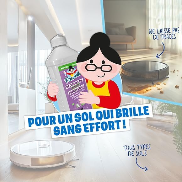 Paulette - Nettoyant Sol Spécial Robot Laveur - Parfums Citron - Certifié Ecocert - Fabriqué en France - 500 mL