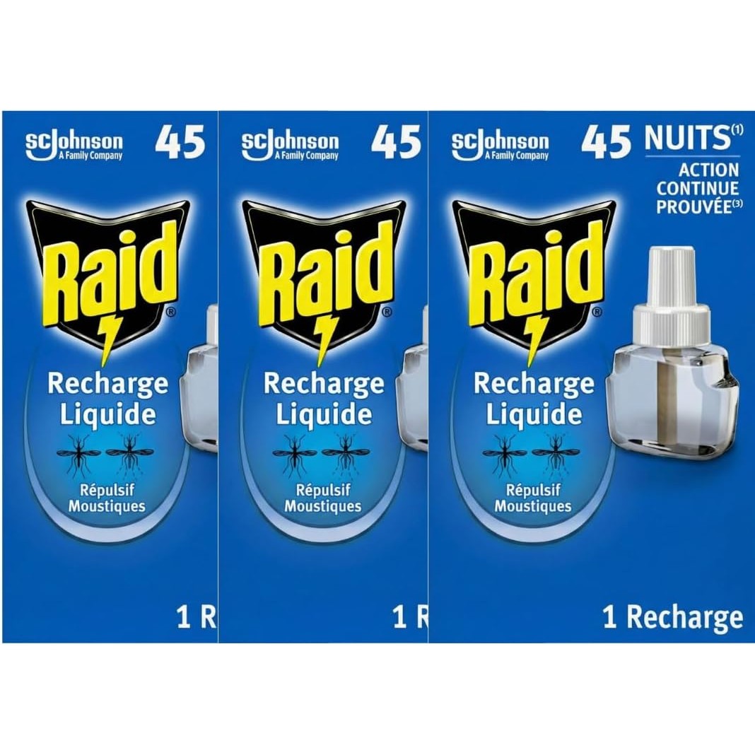 Raid PACK  DE 3 Recharges Liquides Pour Diffuseur Electrique Répulsif Moustiques Et Moustiques Tigres - 3x45 nuits – 3 Recharges 3x32ml