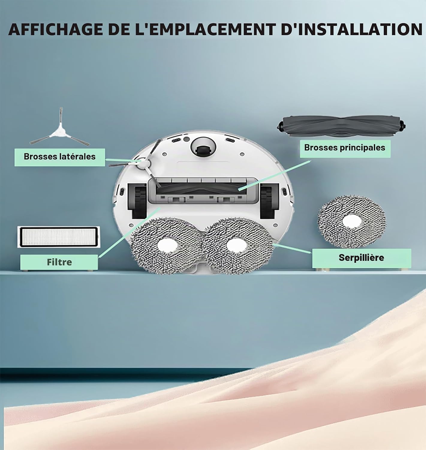 HIYOUNG Accessoires pour Dreame L10s Ultra,L10 Prime,L10s Pro Gen 2/Gen 3,L10s Plus,Xiaomi X20+,1 brosses principales,1 Couvercle de Brosse Principale, 6 brosses latérales, 4 filtres, 6 serpillères