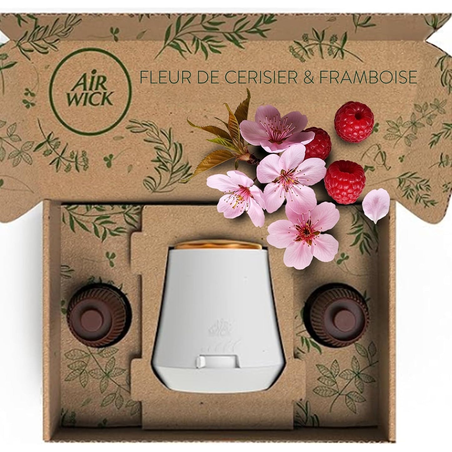 Air Wick Diffuseur d’huiles Essentielles Brume Parfumée + 2 Recharges 20ml Parfum Fleur de Cerisier et Framboise