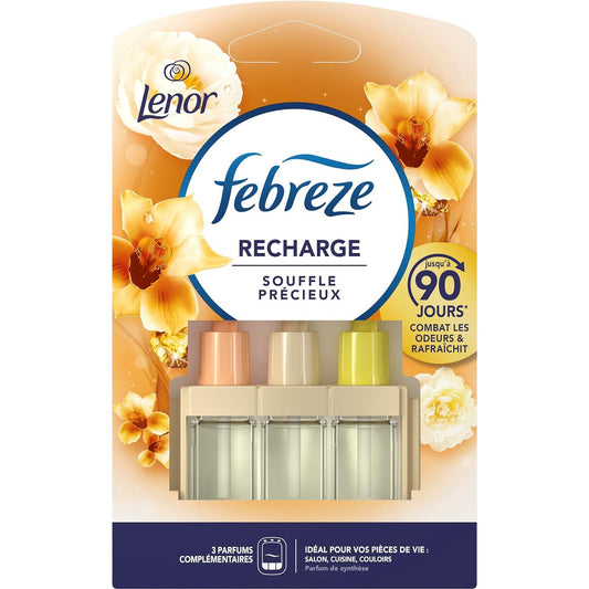 Febreze 3Volution Désodorisant Électrique Recharge 20 ML Lenor Souffle Précieux, 3 Parfums En Alternance Pour Éliminer Les Odeurs