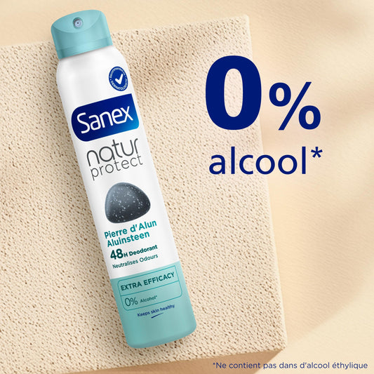 SANEX -Déodorant spray Natur Protect Pierre d’Alun Extra Efficacy 48 h - protège contre les odeurs pendant 48 heures - testé sous contrôle dermatologique - ne contient pas d’alcool* - 6 x 200ml