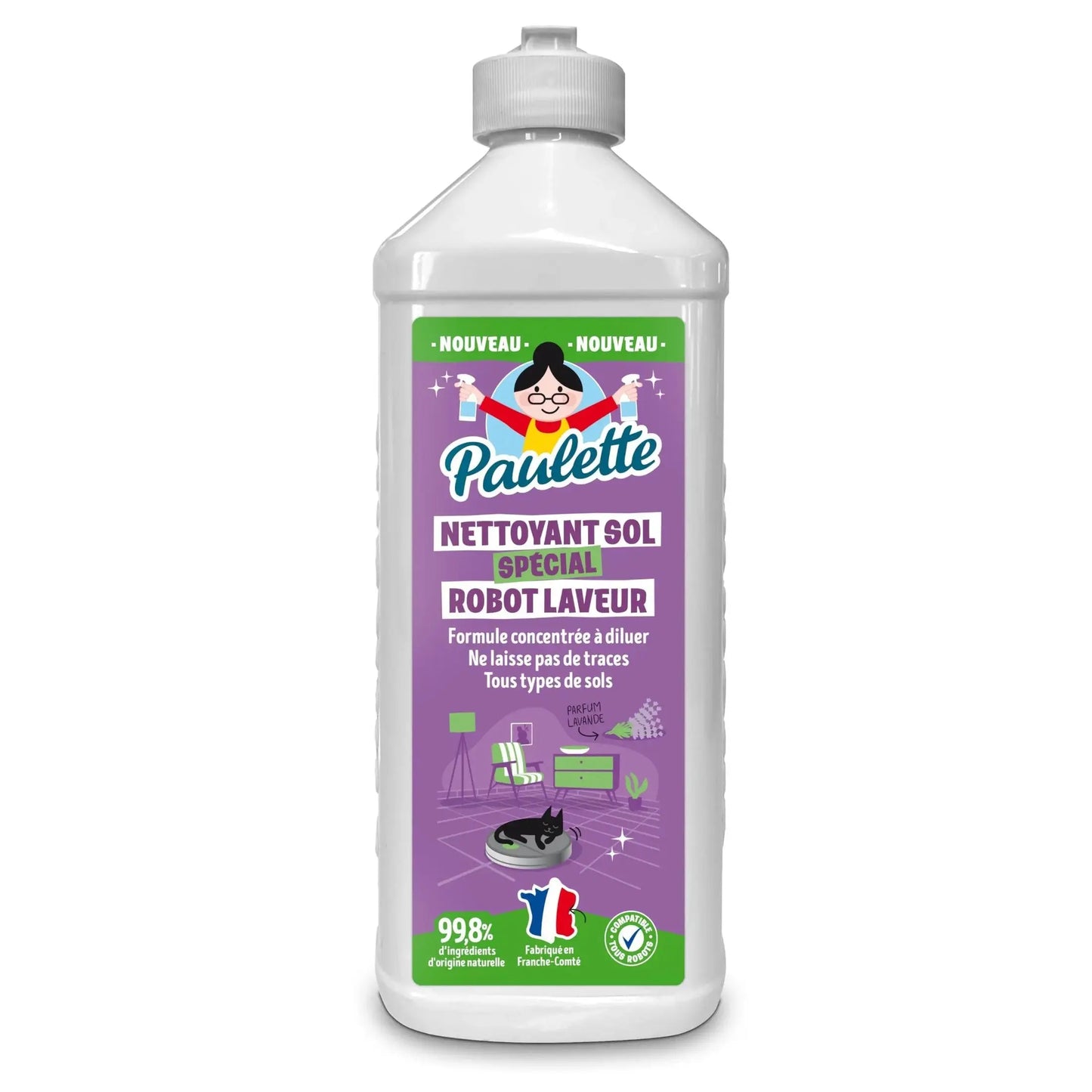 Paulette - Nettoyant Sol Spécial Robot Laveur - Parfums Lavande - Certifié Ecocert - Fabriqué en France - 500 mL PAULETTE