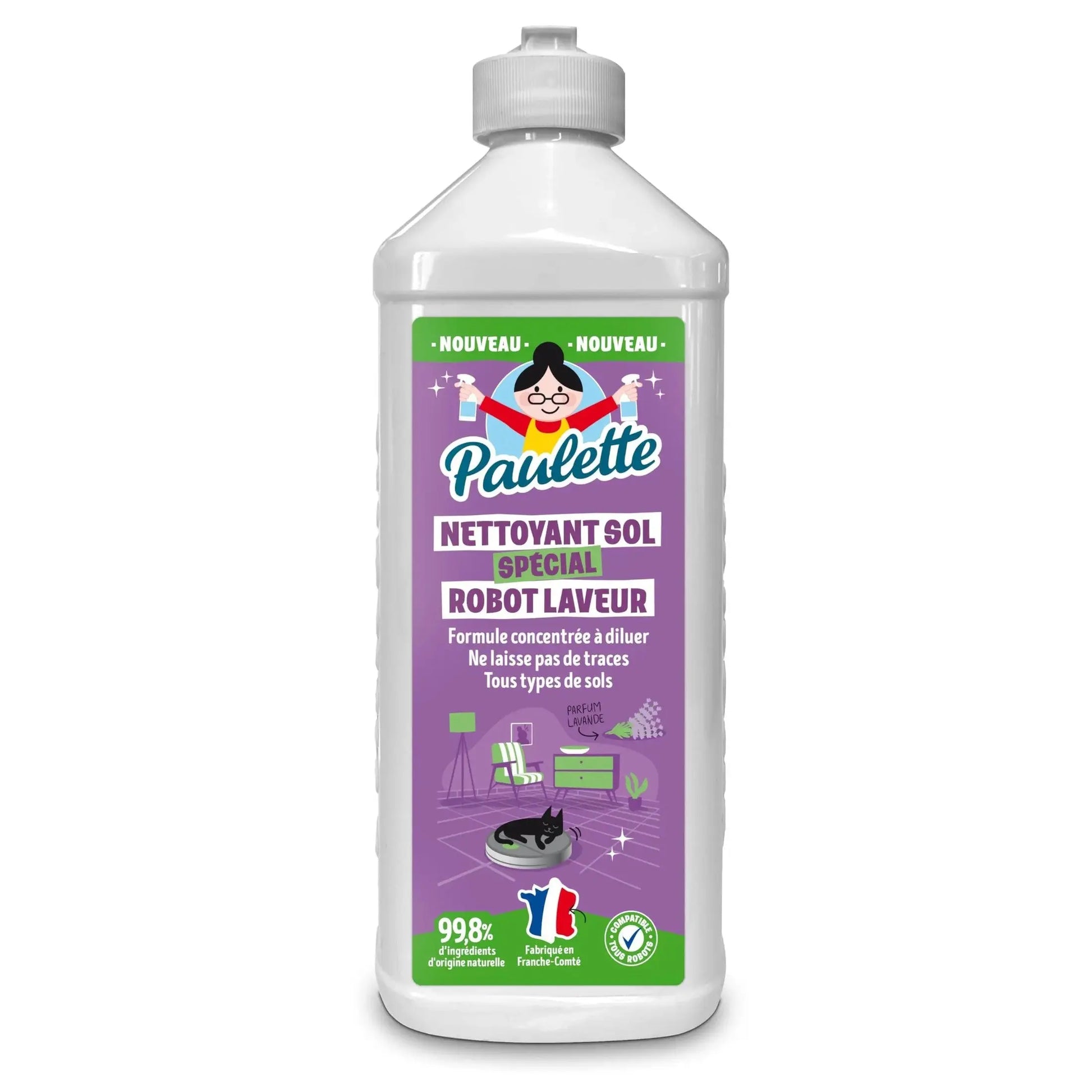 Paulette - Nettoyant Sol Spécial Robot Laveur - Parfums Lavande - Certifié Ecocert - Fabriqué en France - 500 mL PAULETTE