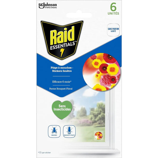Raid Essentials Piège Mouches Stickers Fenêtre Sans Parfum Efficace Six Mois Forme Bouquet Floral