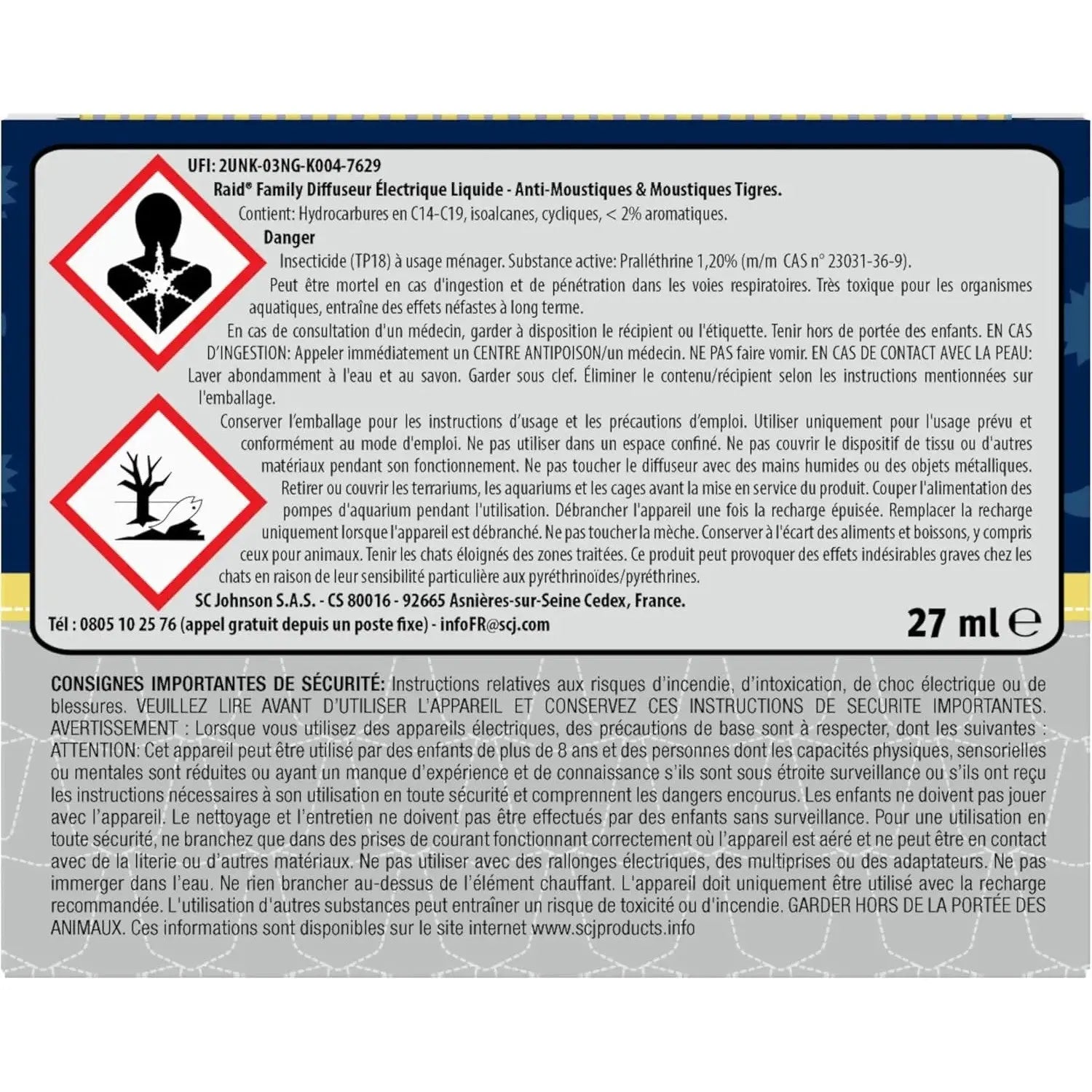 Raid Family Diffuseur Electrique Liquide - Moustiques et Moustiques Tigres 45 Nuits - Sans Parfum Ajouté - 1 Diffuseur et 1 Recharge RAID