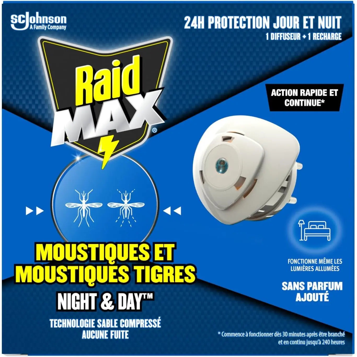 Raid Max Diffuseur Nuit & Jour Moustiques - Protection 24h, Sans Parfum - Cpourtoi.Net