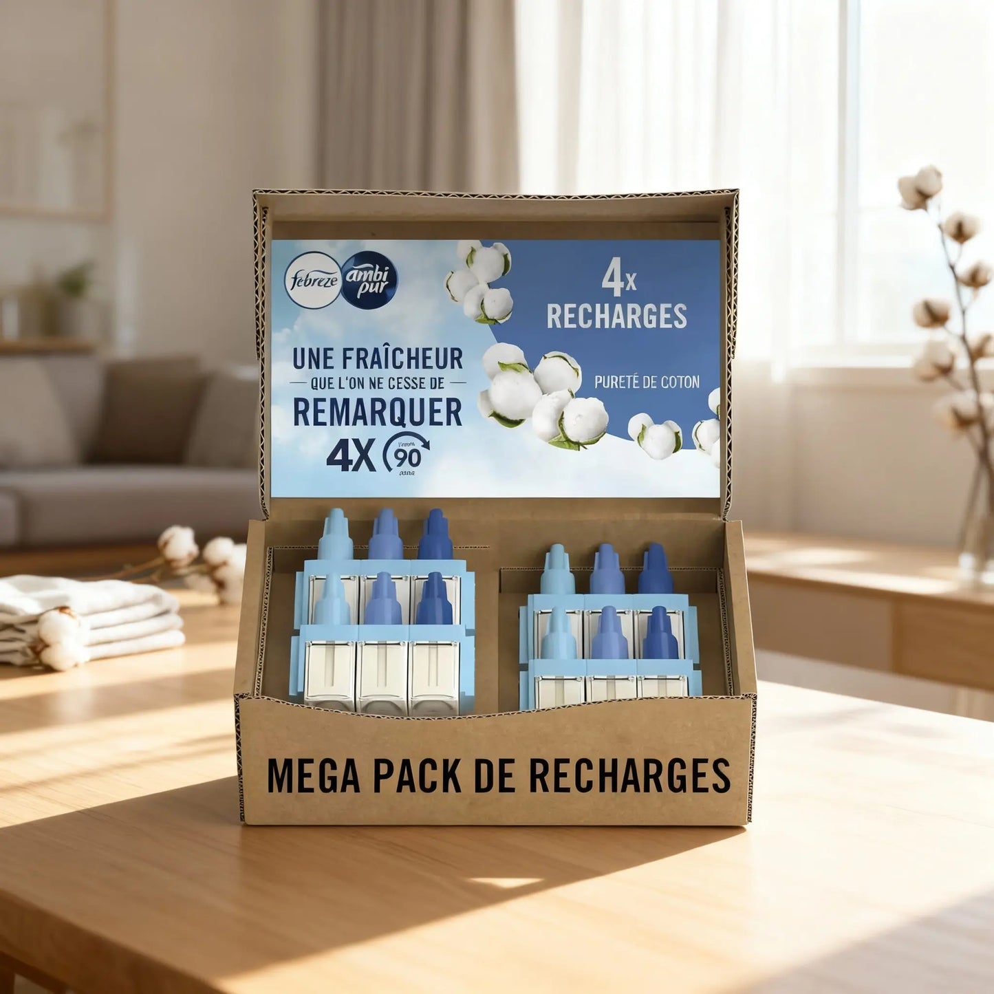 Recharge Mega Pack 4x Recharges Febreze 3Volution Pureté Coton Fraîcheur Durable