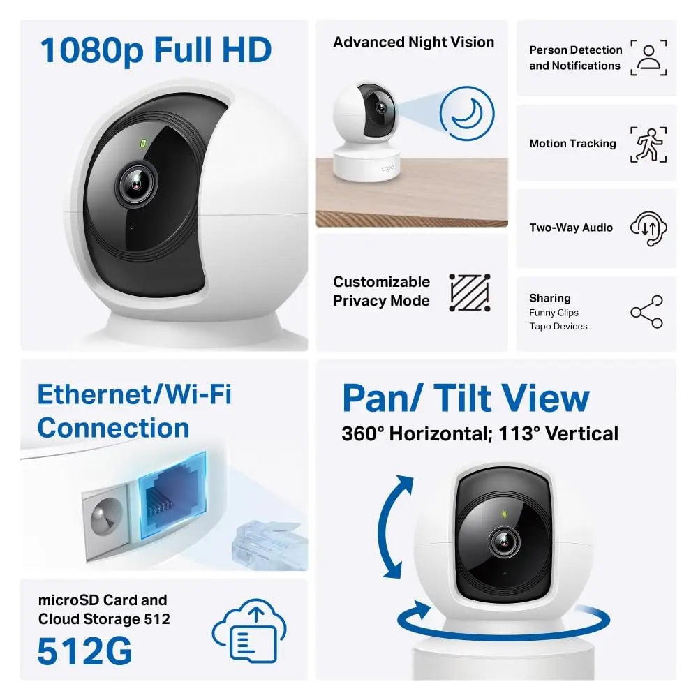 Tapo C200 Caméra 360 - Détection Personnes et Vision Nocturne - Cpourtoi.Net