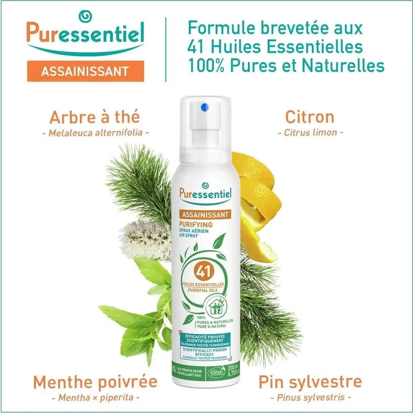 Puressentiel - Spray Aérien Assainissant Aux 41 Huiles Essentielles - Efficacité Prouvée Contre Les Virus, Germes Et Bactéries - 200Ml - Cpourtoi.Net