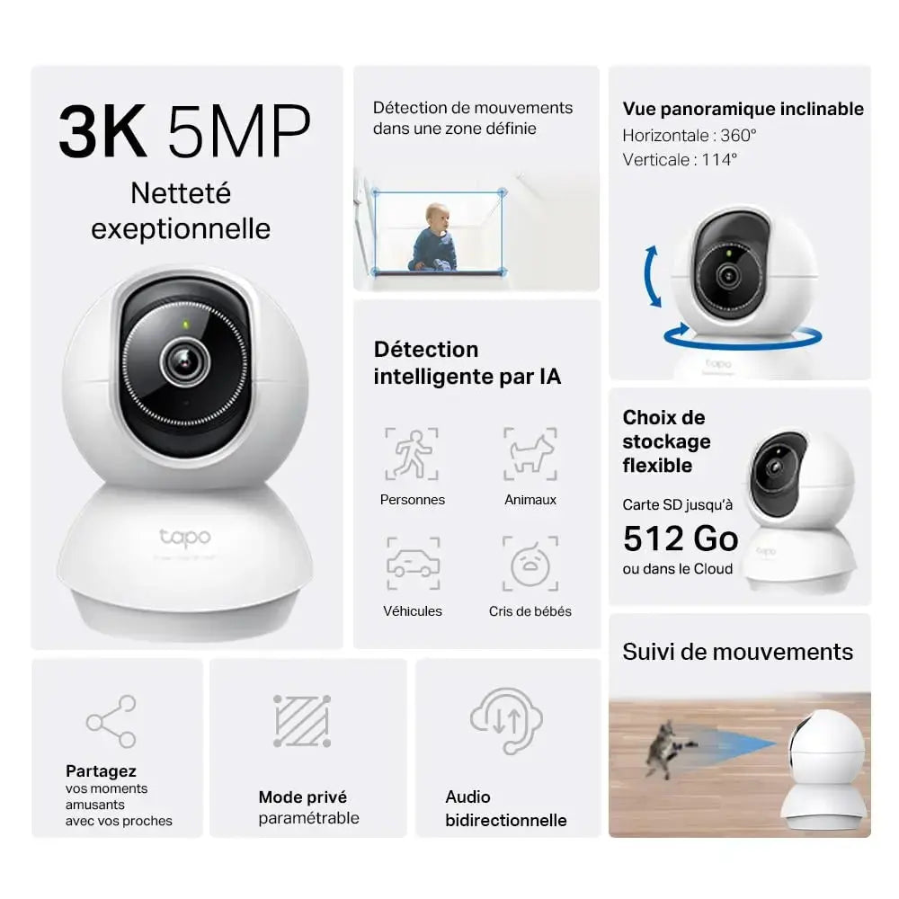 Tapo 3K(5MP) 360° Indoor WiFi Surveillance Camera, AI Detection, Intelligent Tracking Siren, Night Vision, Two-Way Audio, Private Mode, Compatible with Alexa for Baby/Pets C230 Cpourtoi.Net